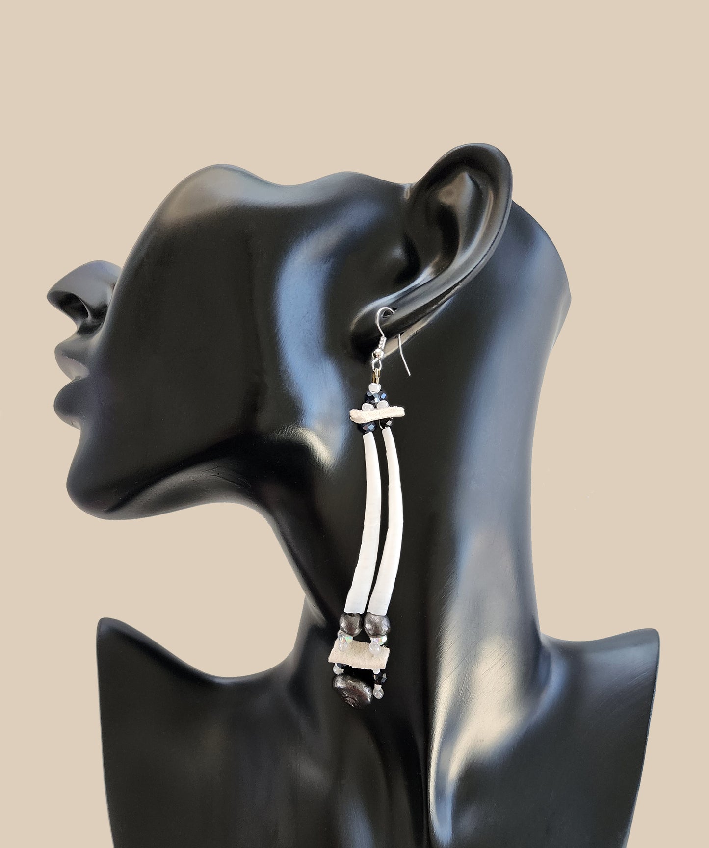 Black & White Sparkle Dentalium Earring