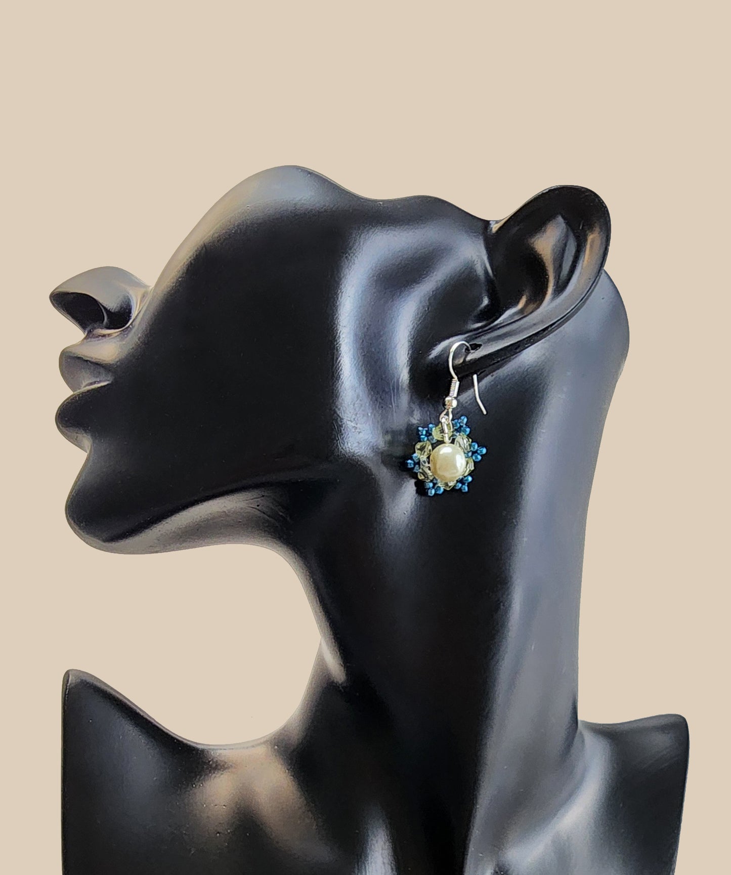 Blue Crystal Pearl Snowflake Earring