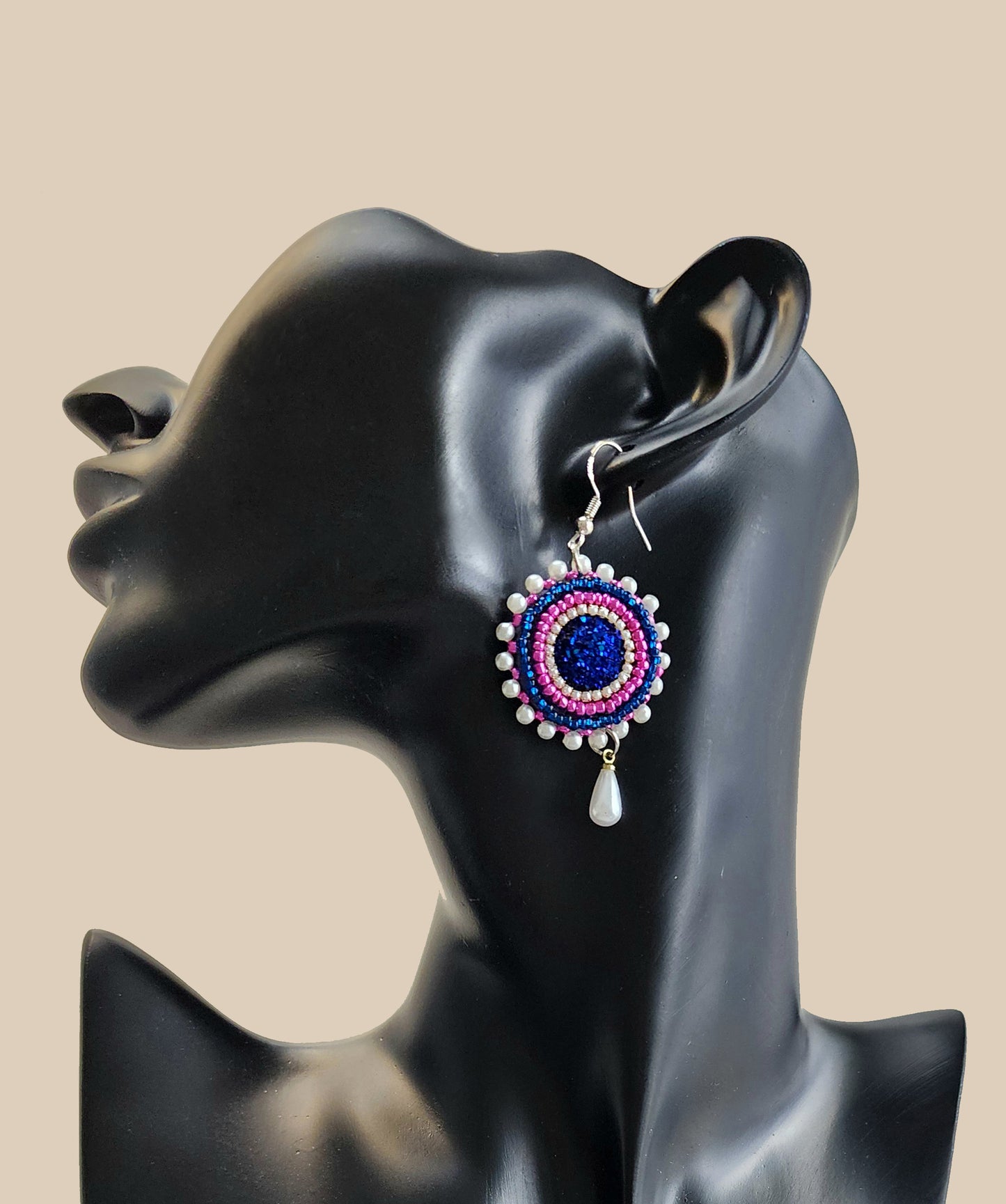 Blue Pink Pearl Drop Earring