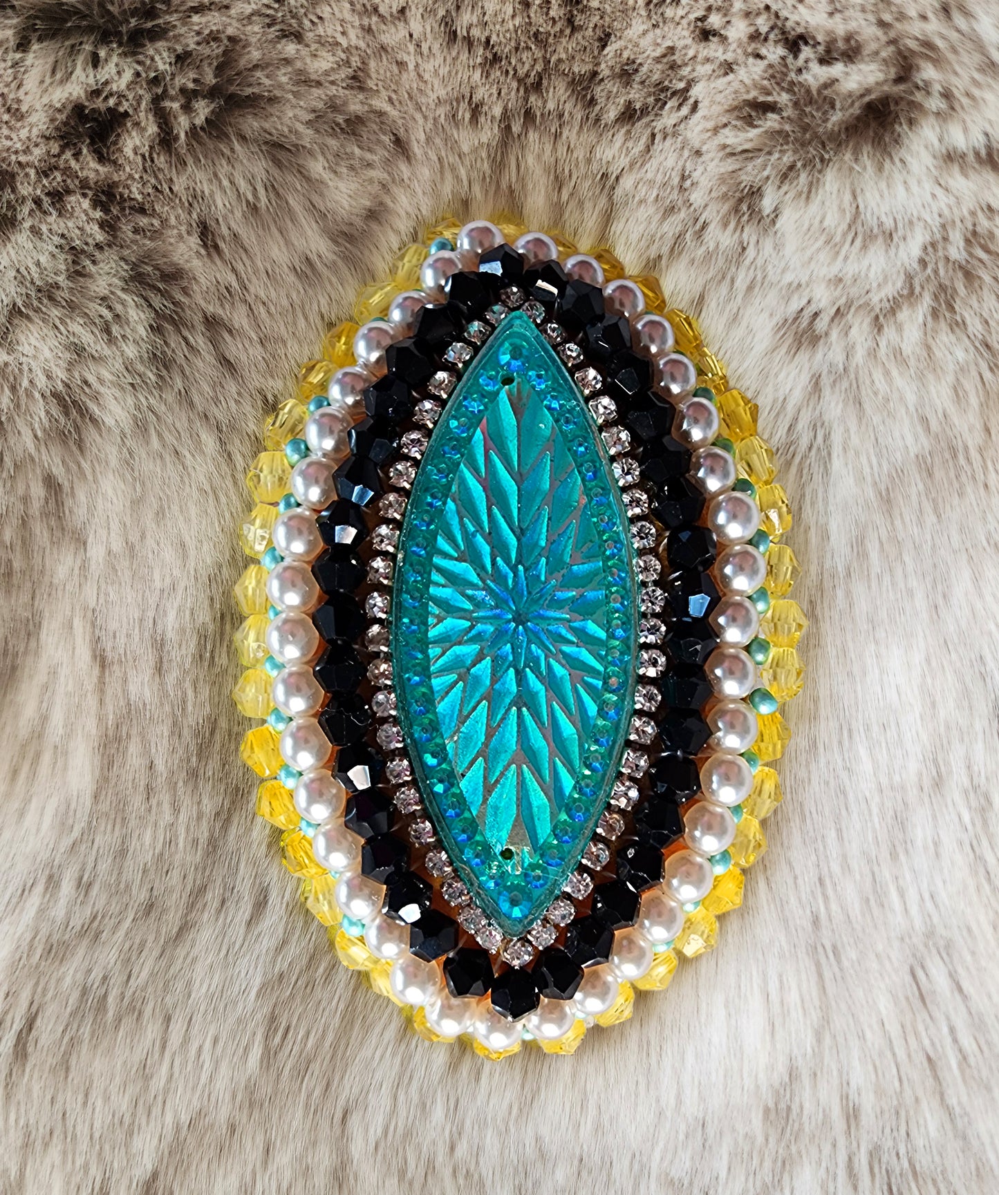 Turquiose & Yellow Pearl Beaded Phone Grip