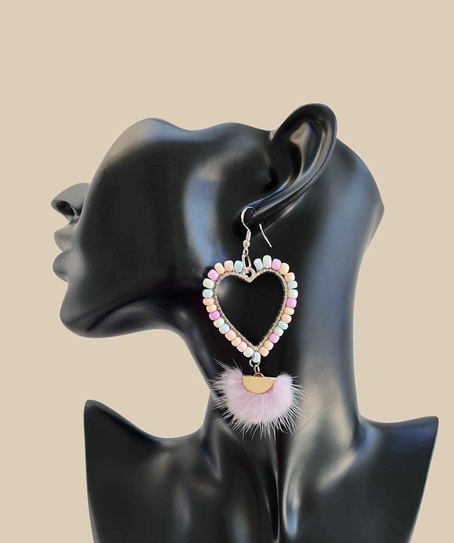 Pastels and Pink Mink Heart Earring