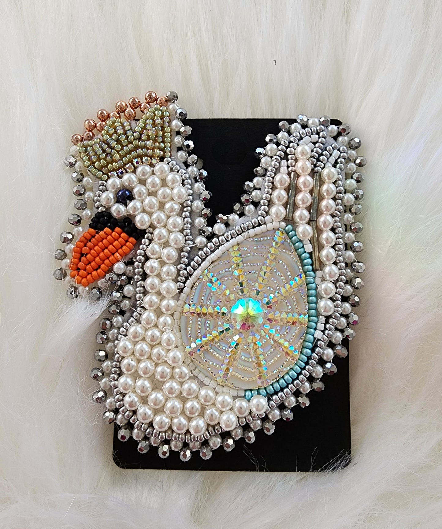 Pearl & Jewelled Swan Brooch (Pin Clasp)