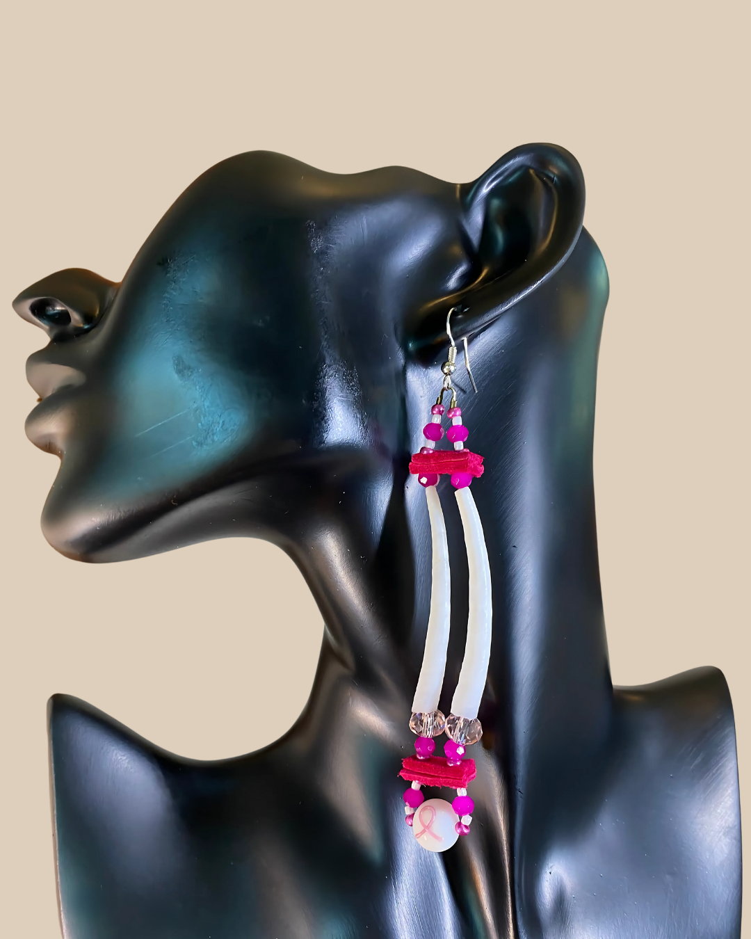 Pink Dentalium Breast Cancer Earring