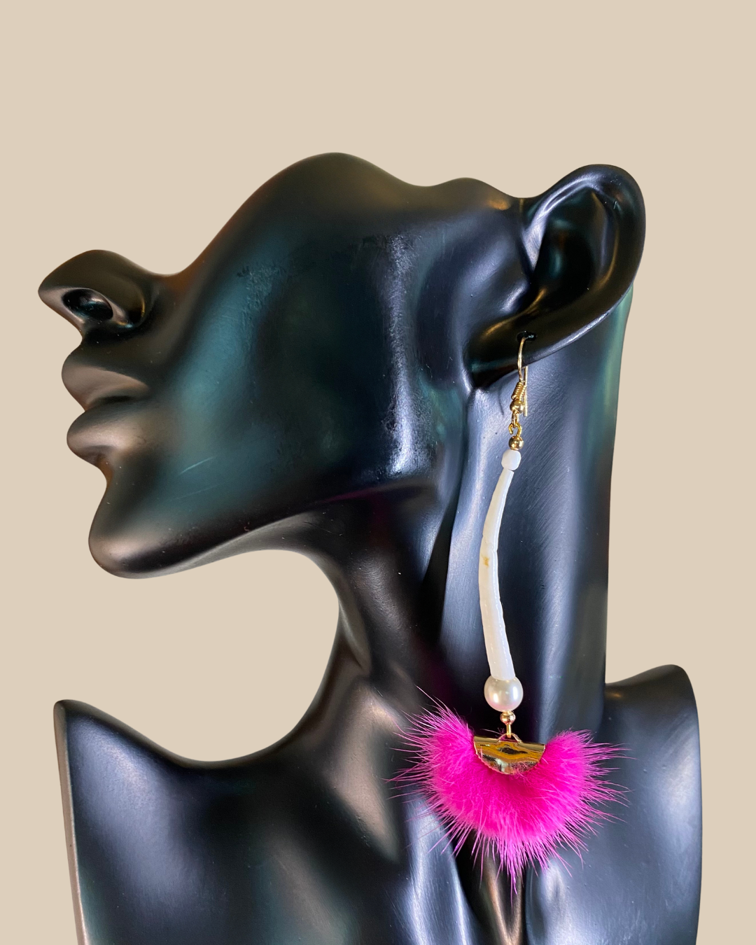 Pink Dentalium Mink Earring
