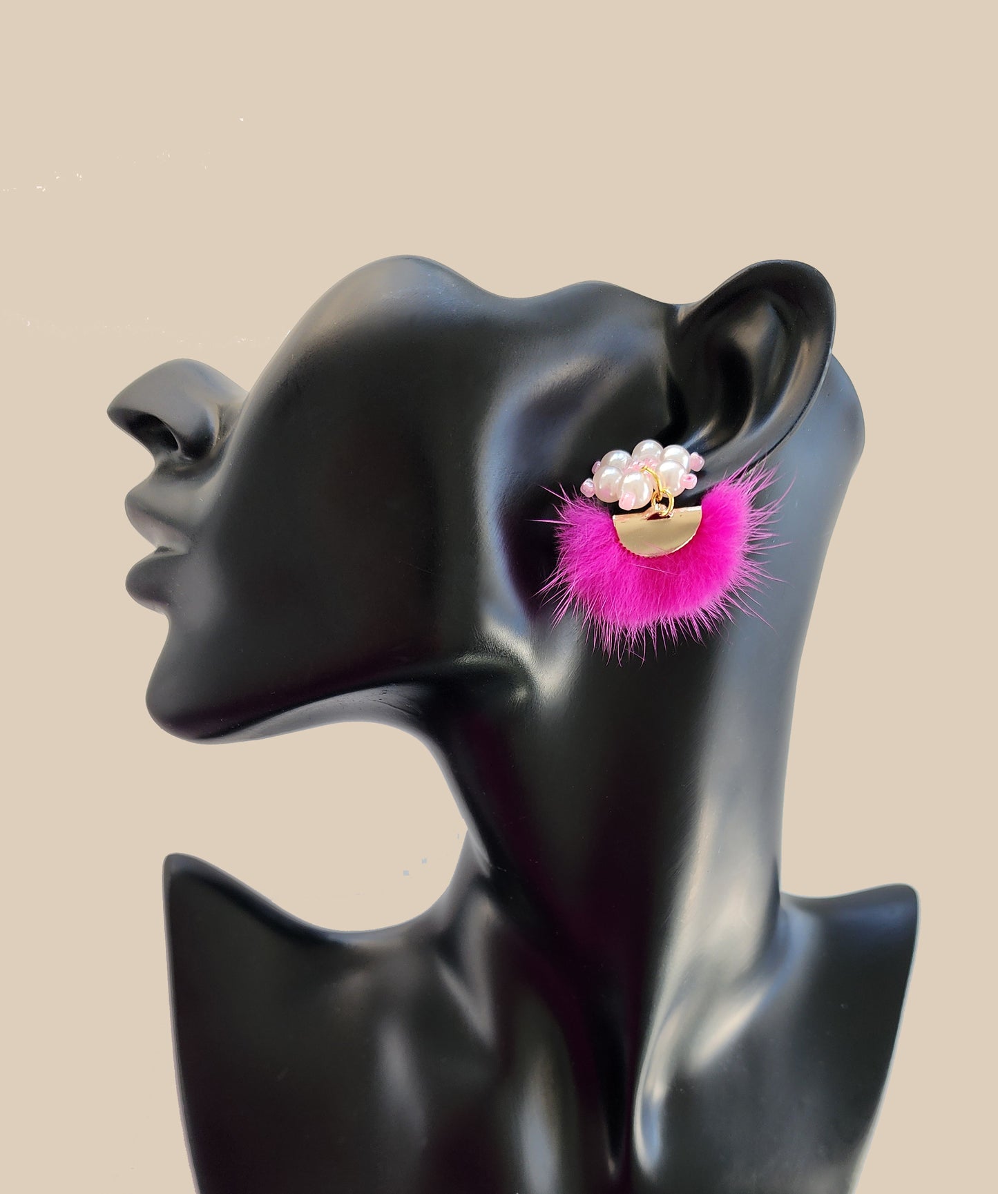 Pink Flower Mink Earring