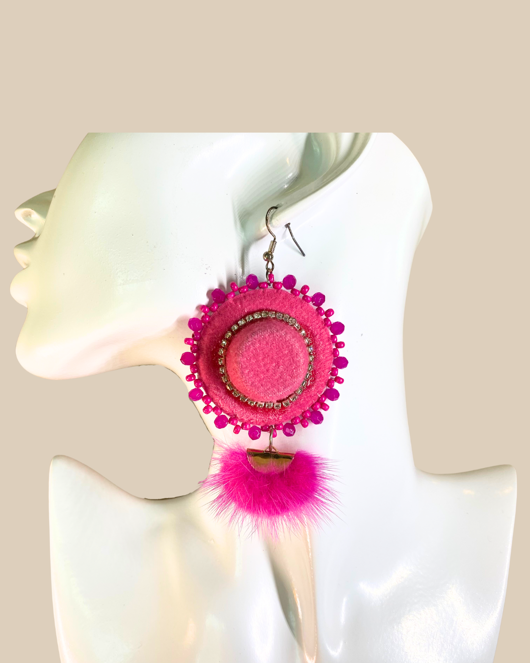 Pink Hat Mink Earring