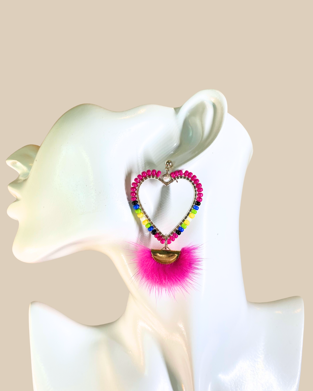 Pink Heart Mink Earring