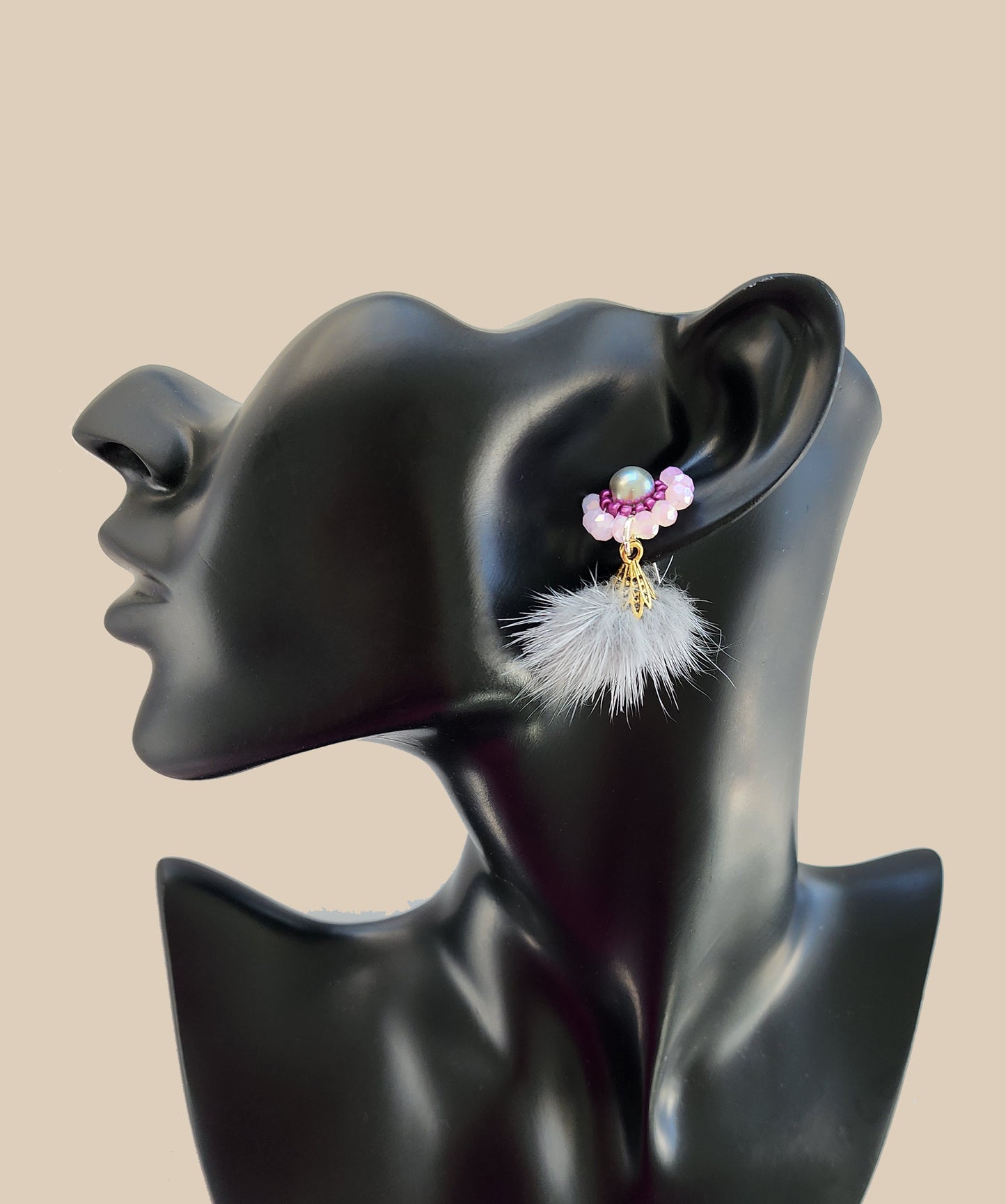 Pink Purple Grey Mink Flower Earring