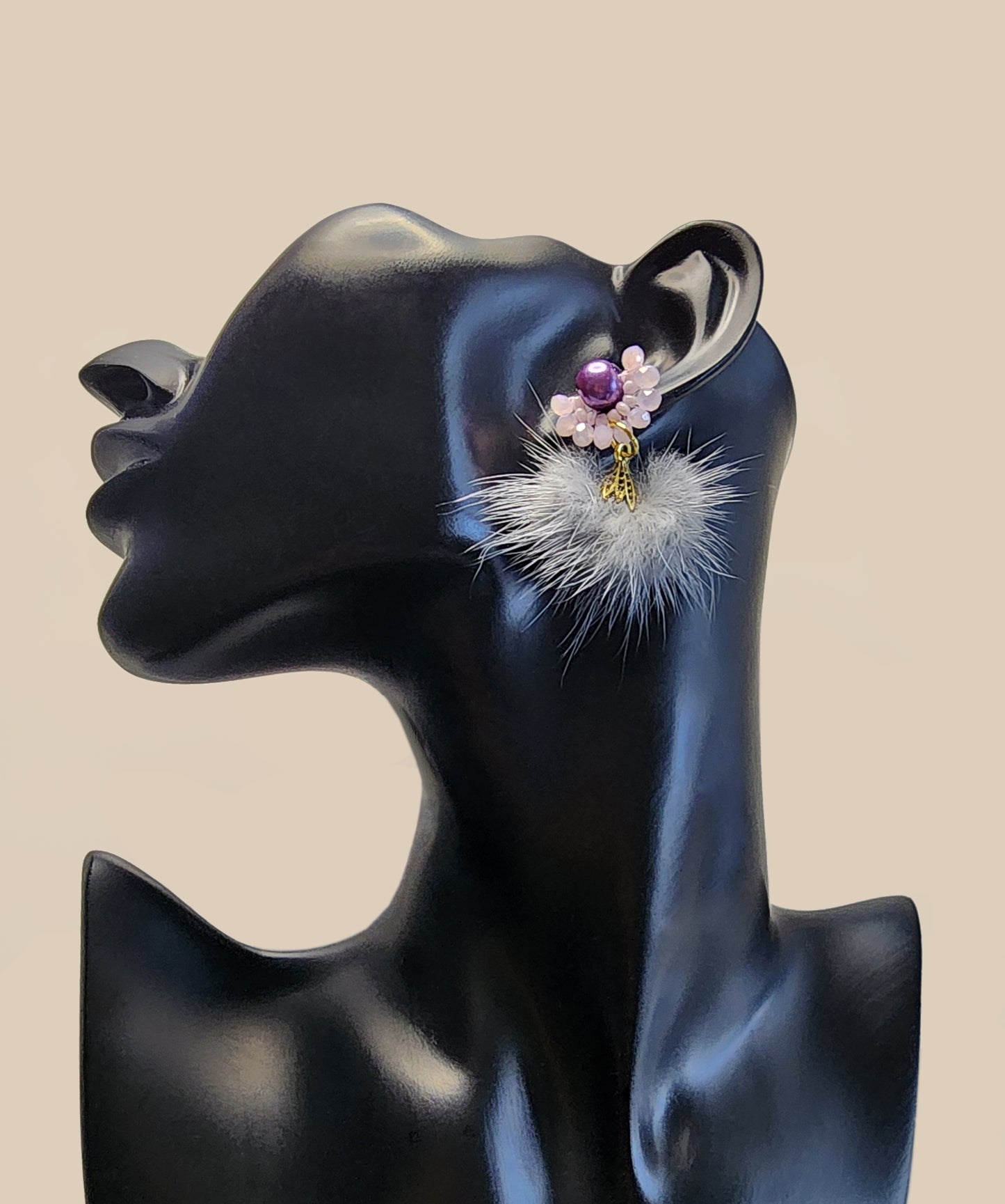 Purple & Lilac Grey Mink Flower Earring