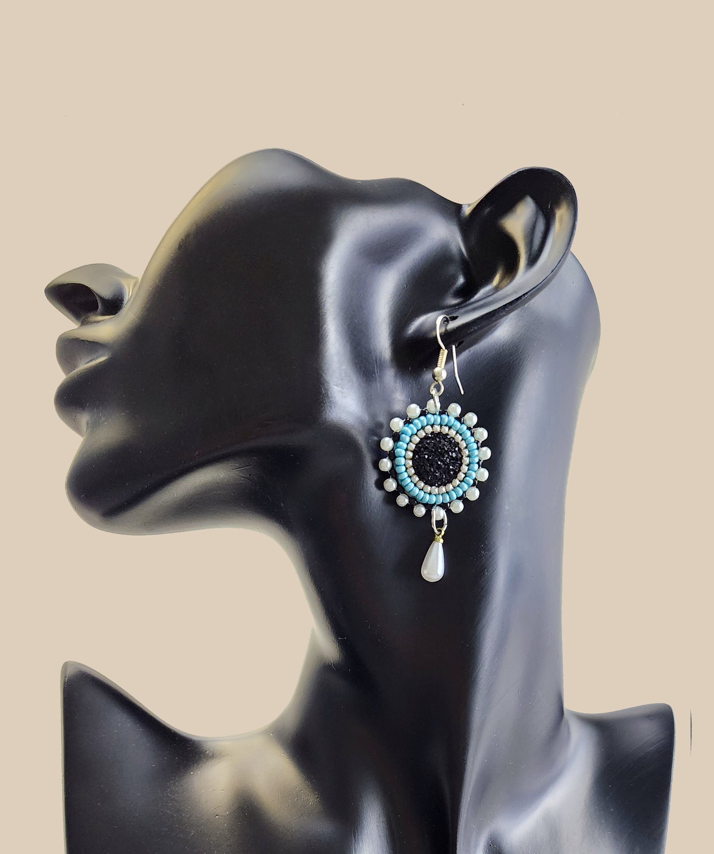 Turquoise Blue and Black Pearl Drop Earring